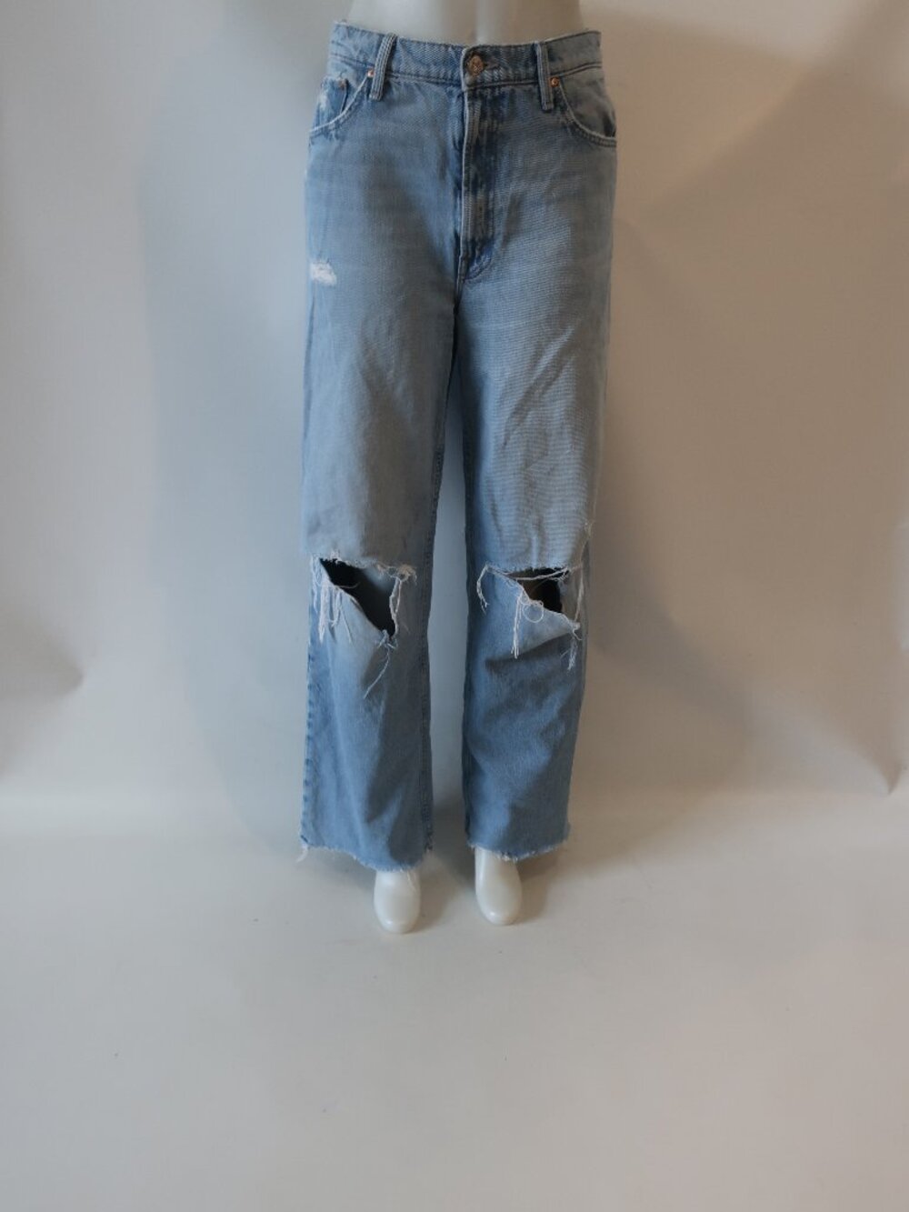MOTHER Light Wash Distressed Wide Leg Jeans